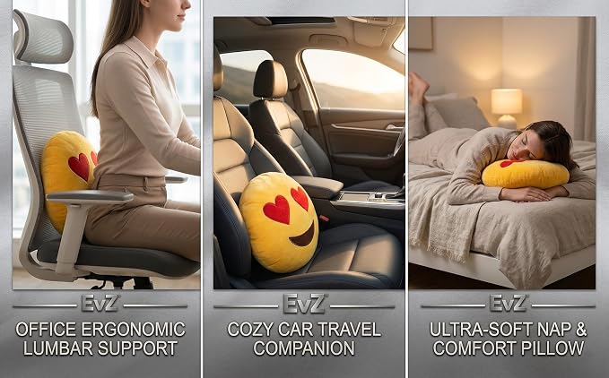 EvZ Official Certified Sinister Emoji Pillow - 32cm Large Soft Plush Smirking Face Emoticon Cushion - Funny Mischievous Decorative Stuffed Toy for Gaming Room, Office Humor (Yellow)