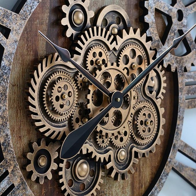 The Gears Clock 36'' Inch Real Moving Gear Wall Clock Vintage Industrial Oversized Rustic Farmhouse (Vintage Brown)