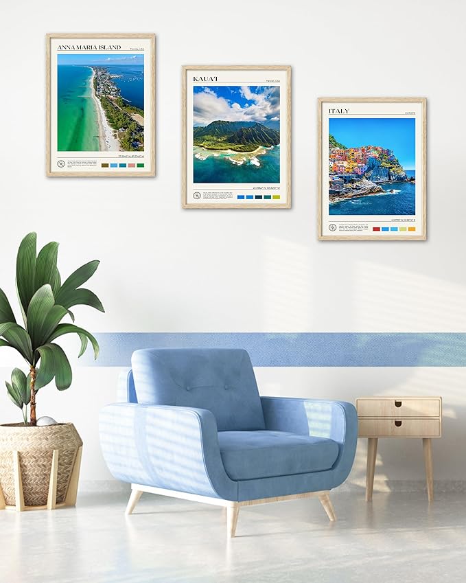 HesenDot Natural OAK Wood Framed Anna Maria Island Wall Art,12x16in Florida Seascape Canvas Wall Print,Classic Urban Landmark Wall Decor for Living Room, Bedroom,Office Gallery Set of 1