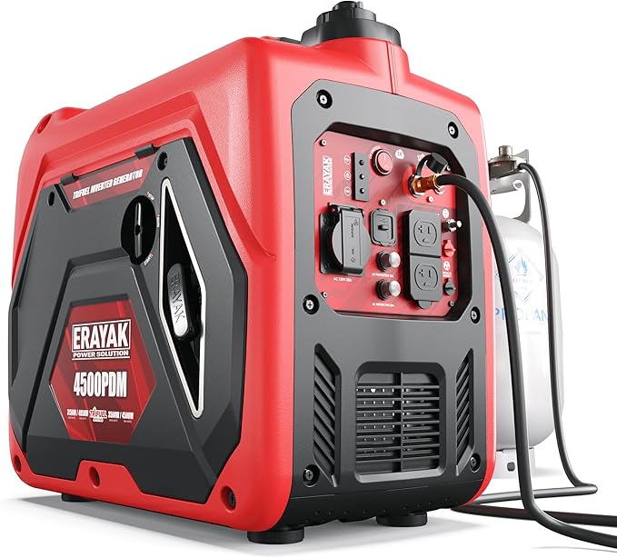 ERAYAK 4500W Dual-Fuel Portable Inverter Generator for Home Use, Camping Outdoor, 30A RV Ready, Auto Switch, Gas and Propane Powered, EPA, CO Sensor, Parallel Ready, Campact Design