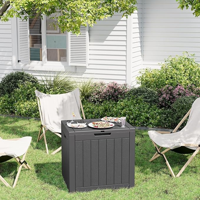 32 * 2 Gallon Outdoor storage deck Box Waterproof ,garden tool,backyard cushion,poolside toy storage,Small delivery boxes for outside,Two Boxes/set,Wood-like Striped BLack