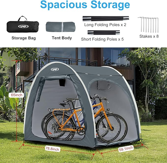 UNP Bike Storage Shed Tent, Portable Outdoor Bike Storage with 210D Oxford Thick PU4000 Waterproof for 1/2/3/4 Bikes, Bike Covers Storage Shed Tent for Bicycles, Lawn Mower, Garden Tools