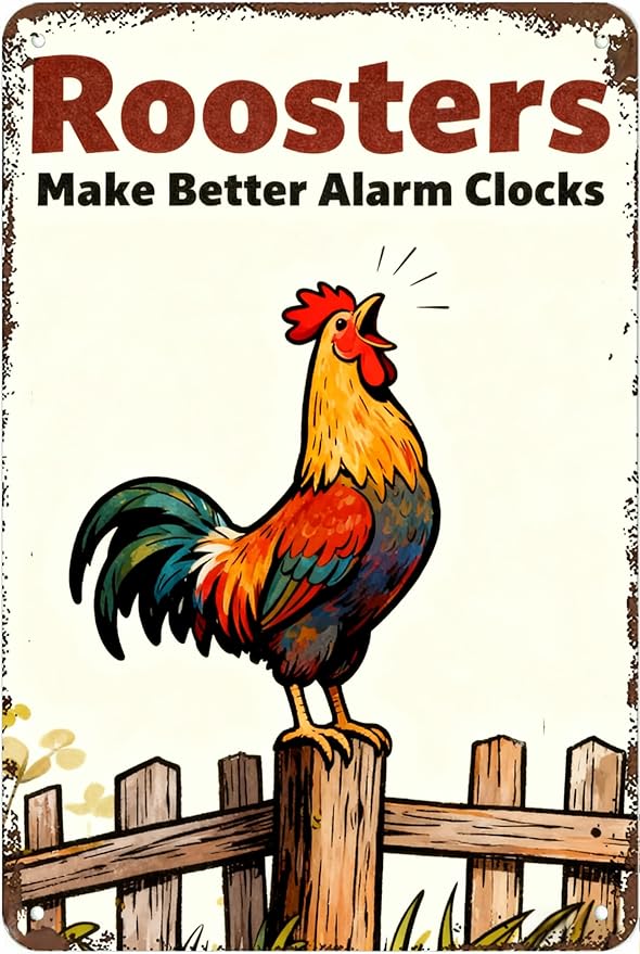 Metal Sign Roosters Make Better Alarm Clocks. Tin Sign Decor Retro Wall Decor For Home Coffee Bar Funny Aluminum Sign 8x12 inch