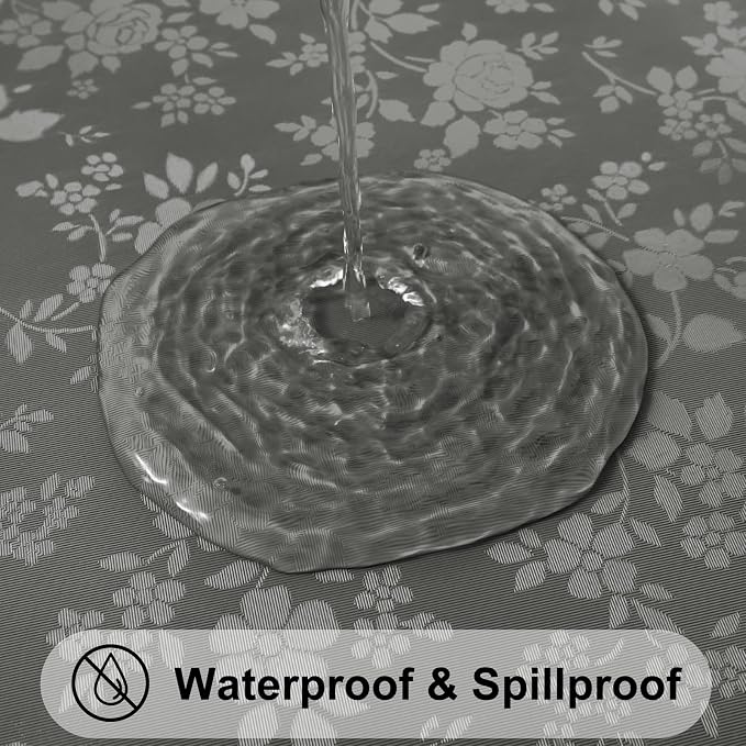 Smiry Round Waterproof Heavy Duty Vinyl Tablecloths, 60 x 60 Inch | Wipeable Washable Floral Embossed Table Cover for Kitchen and Dining Room, Indoor & Outdoor Use, Dark gray
