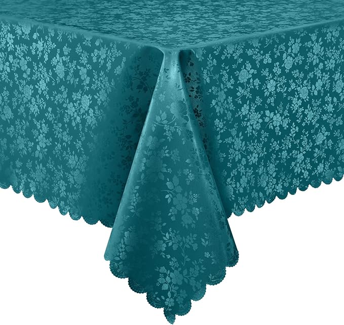 Smiry Rectangle Waterproof Heavy Duty Vinyl Tablecloths, 52 x 70 Inch | Wipeable Washable Floral Embossed Table Cover for Kitchen and Dining Room, Indoor & Outdoor Use, Emerald Green