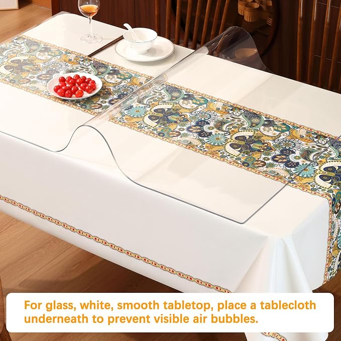 48 x 86 Inch 4FT Clear Plastic Dining Table Protector Tablecloth Desk Pad Mat Wooden Furniture Coffee Glass End Side Bar Table Cloth Top Protection Countertop Cover Waterproof Rectangular PVC Vinyl