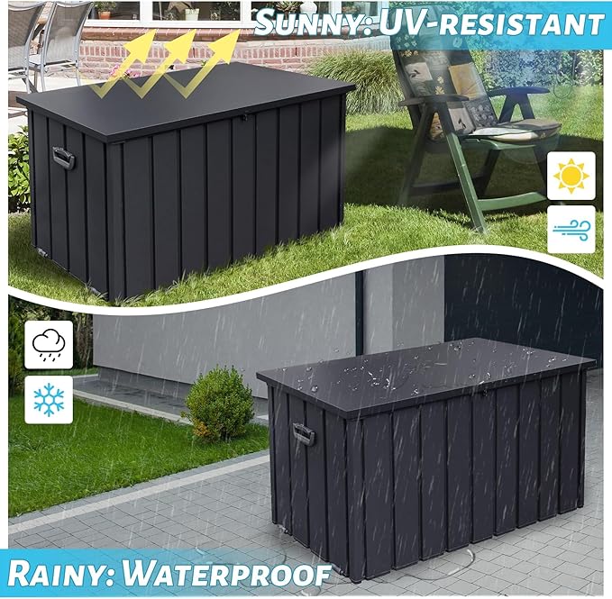 Metal Deck Box, 200 Gallon Outdoor Storage Box Waterproof, Large Patio Furniture Storage Cabinet, Lockable Storage Chest for Porch, Pillows, Cushions, Pool, Tools, Backyard -Grey