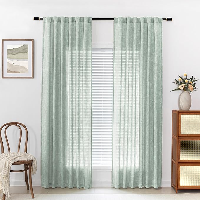 MYSKY HOME Living Room Curtains for Windows Semi Sheer Curtains 90 Inch Length Boho Room Decor Sliding Glass Patio Doorways Light Filtering Privacy Protect Soft Texture, Aqua, 50" x 90", 2 Panels