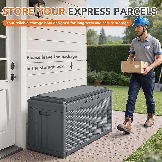 110 Gallon Deck Box Outdoor Indoor Waterproof Storage Box for Patio Furniture, Pool Accessories, Garden Tools, and Cushion Storage, Gray