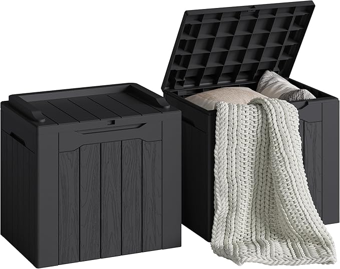 Devoko 30 Gallon Resin Deck Box 2 Pack Outdoor Indoor Waterproof Storage Box for Patio Furniture Pool Accessories Storage for Cushion Garden Tools (Black, 2 Pack)