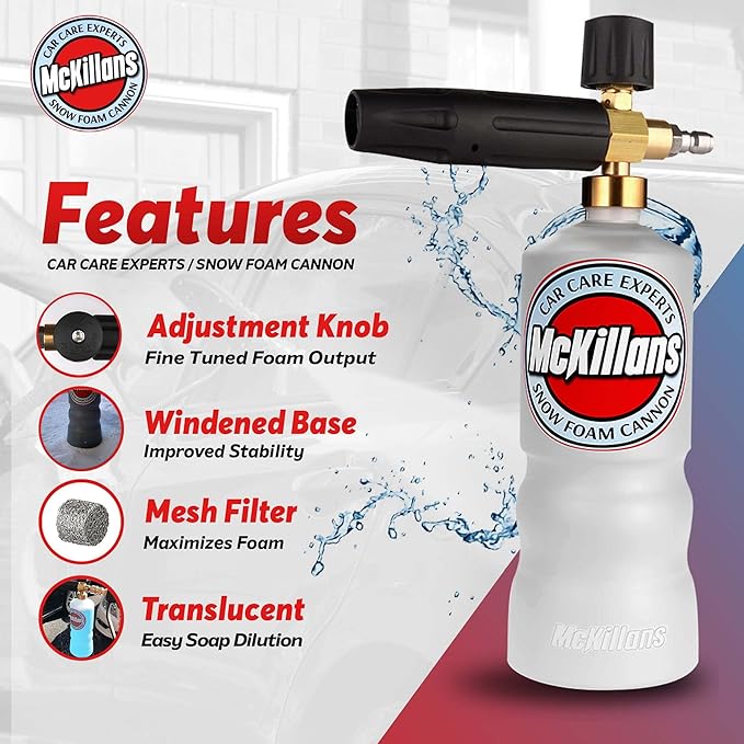 McKillans Car Wash Foam Cannon for Pressure Washer - Snow Lance Soap Dispenser for Car Washing with Adjustable Thick Foam - Including 1/4 Quick Connector