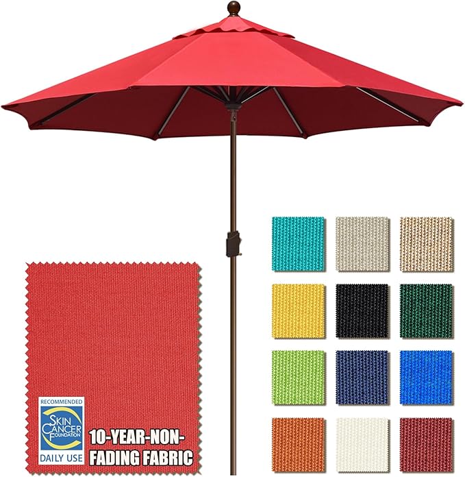 EliteShade USA 10-Year-Non-Fading 10Ft Market Umbrella Patio Umbrella Outdoor Table Umbrella with Ventilation, Logo Red