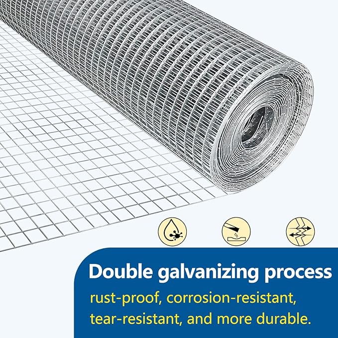 Hardware Cloth 1/2 inch 19Ga Double Hot-Dipped Galvanized After Welding Wire Fence Mesh Welded Metal Chicken Wire Fencing Roll (Silver 1/2 48X50)