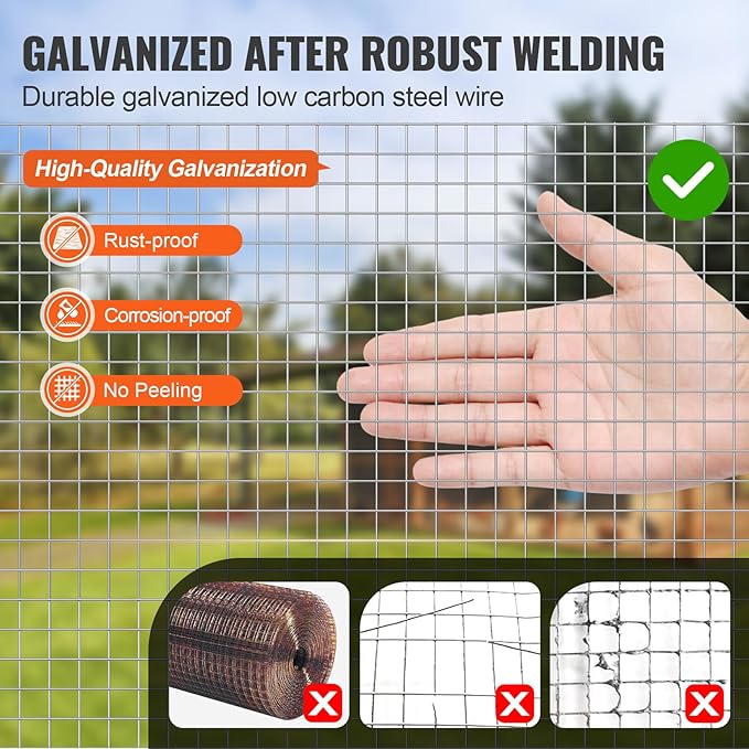 VEVOR Hardware Cloth, 1/2 inch 36in x 100 ft 19 Gauge, Hot Dipped Galvanized Wire Mesh Roll, Chicken Wire Fencing, Wire Mesh for Rabbit Cages, Garden, Small Rodents