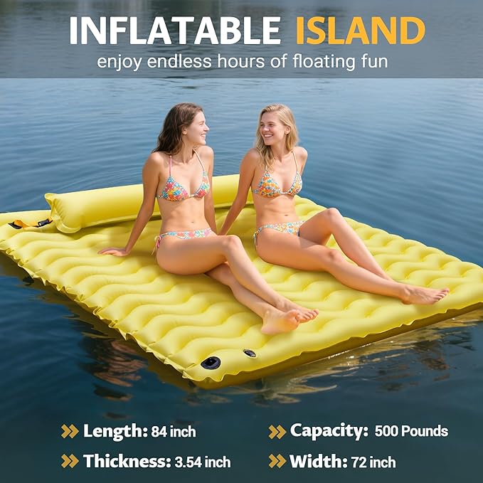 Inflatable Floating Mat/Raft/Dock/Platform, Float with Non-Slip Wave Pattern and Dual Headrest, Multi-Person Water Floating for Pool, Beach, Lake, River, and Ocean Fun