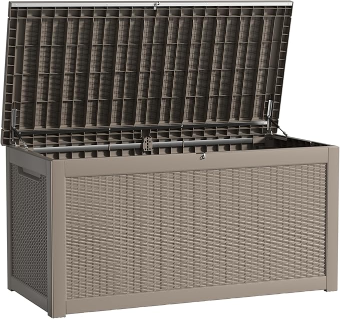 260 Gallon Waterproof Outdoor Storage Box, UV Resistant Resin Deck Box with Hydraulic Rod for Reinforced Stability, Perfect for Patio, Garden, and Pool, Grey
