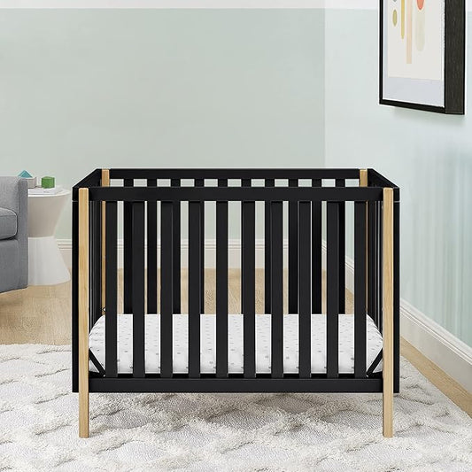 Delta Children Gio Mini Crib with 2.75" Mattress Included, Ebony/Natural