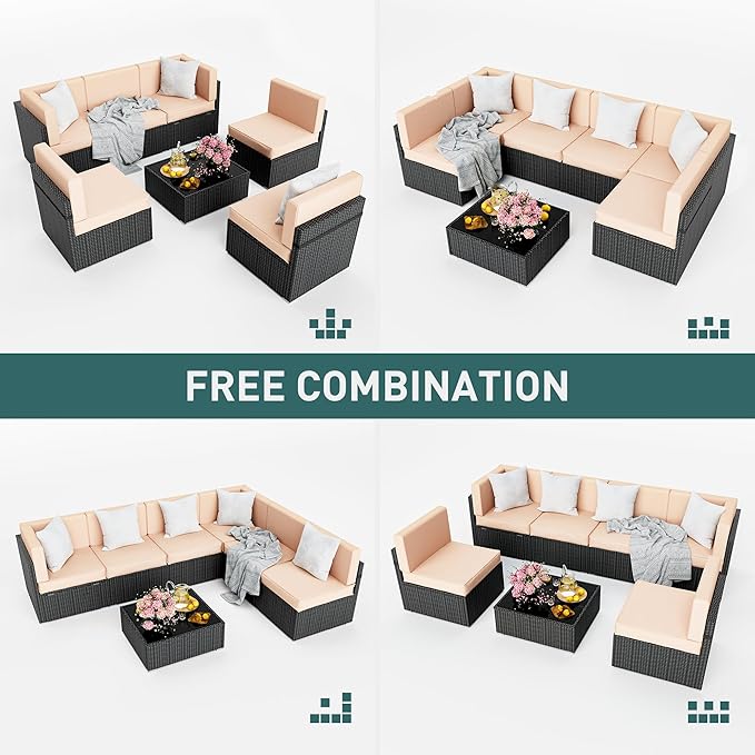 Pamapic 7 Pieces Outdoor Sectional Furniture,Wicker patio sectional furniture sets,All-Weather Rattan Sectional Sofa Conversation Set with Coffee Table and Washable Couch Cushions Covers