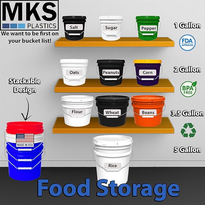 2-Gallon Bucket with Airtight Lid – Made in USA, Food Grade BPA Free Plastic, Heavy Duty Multi-Use, Metal Handle with Grip, Stackable Storage – Black, 1 Pack