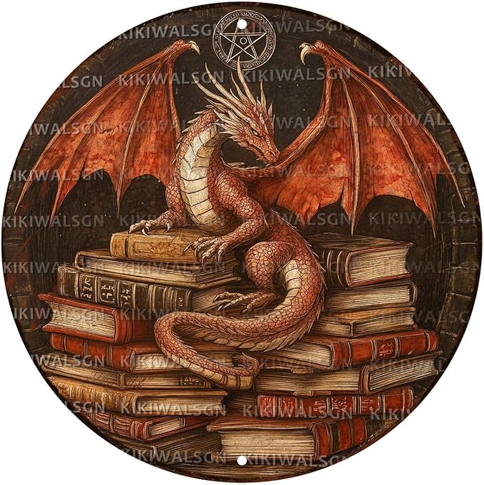 Dragon Decor Vintage Round Metal Sign Retro Books Tin Sign Wall Decor Bedroom Living Room Cafe Library Bookshelf Office 8 * 8 In