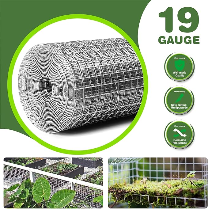 Hardware Cloth 1/2in 12'' x 20' 19GA ,Hot-dip Galvanized After Welding ,Chicken Wire Mesh,Chicken Coop Fence,Screen Mesh,Rabbit/Snake Fence,for Garden Poultry Animal Netting Cage