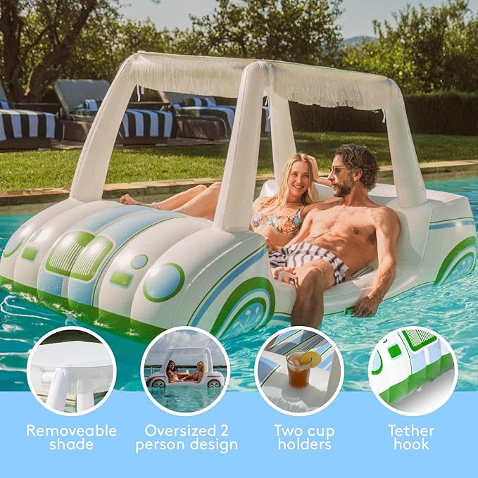 FUNBOY Country Club Golf Cart Pool Float, Two Cup Holders, Removable Fringe Shade, Float for Summer Pool Party and Entertainment
