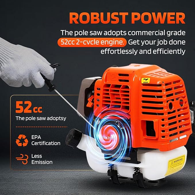 52CC 2-Cycle Gas Weed Wacker, 6 in 1 Gas Weed Eater, 2025 Upgraded Weed Eater, 9500rpm High Power String Trimmer, Brush Cutter for Yard, Garden Easy to Start(US Fast Arrival