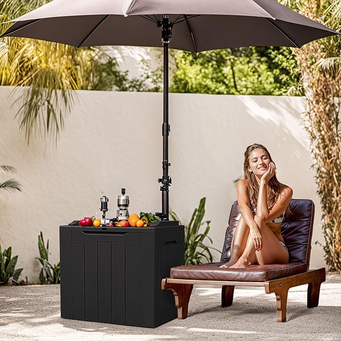 Devoko 31 Gallon Waterproof Outdoor Storage Box Resin Deck Box Lockable and UV Resistant for Patio Furniture,Garden Tools (Black)