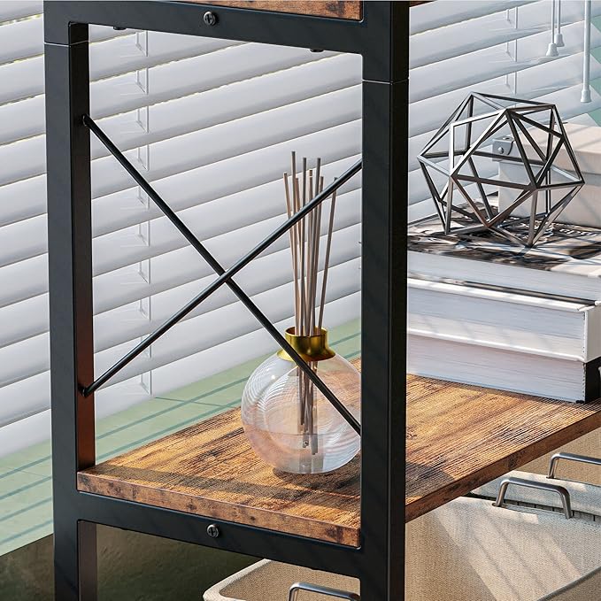 IRONCK 5-Shelf Corner Bookcase, Vintage Industrial Corner Bookshelf Etagere Bookcase, 5 Tier Corner Shelf Storage Rack with Metal Frame for Living Room Home Office