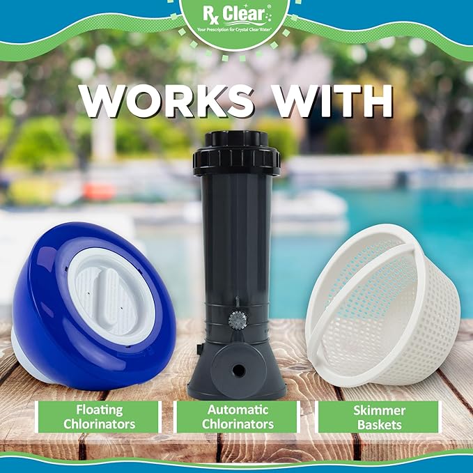 Rx Clear 1" Inch Chlorine Tabs | 10 Pounds | Use Tablets as Bactericide, Algaecide, & Disinfectant in Swimming Pools | Stabilized, Long Lasting, Slow Dissolving, & UV Protected