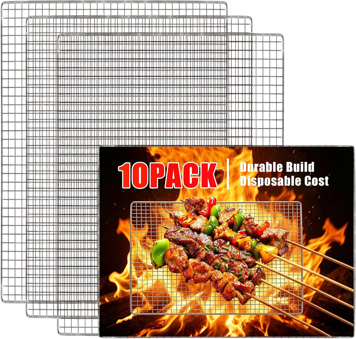 10 PCS Disposable Grill grates,Grill mesh 11.8×15.7 inch,Disposable Grill Topper for Outdoor BBQ Parties,Grill net can Withstand high temperatures