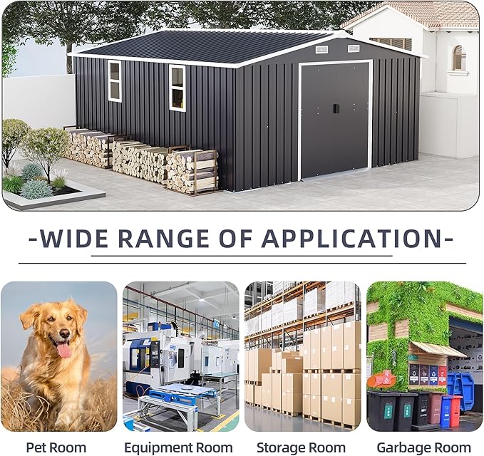 10×12 Ft Metal Shed Outdoor Storage with Two Daylight Windows, 0.25mm Galvanized Steel Metal Garden Shed Waterproof with Lockable Door for Backyard, Patio, Garden,Light Grey