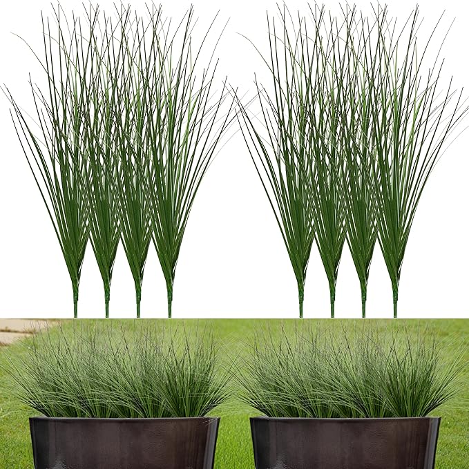 8PCS 17.3" Fake Plants Artificial Wheat Grass Greenery Plastic Plants Fake Grass Artificial Plants for Outdoor Decor Artificial Flower with Greenery Stems for Indoor Home Decoration