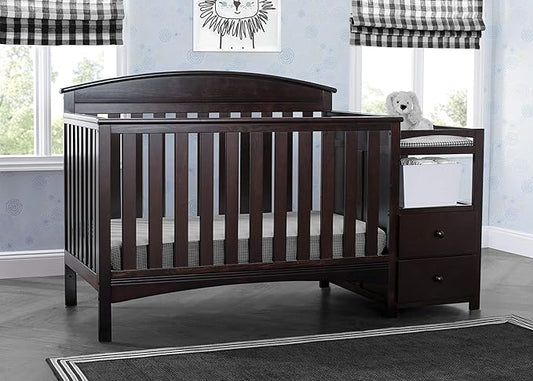 Delta Children Abby Convertible Crib 'N' Changer, Dark Chocolate + Serta Perfect Slumber Dual Sided Recycled Fiber Core Crib and Toddler Mattress (Bundle)