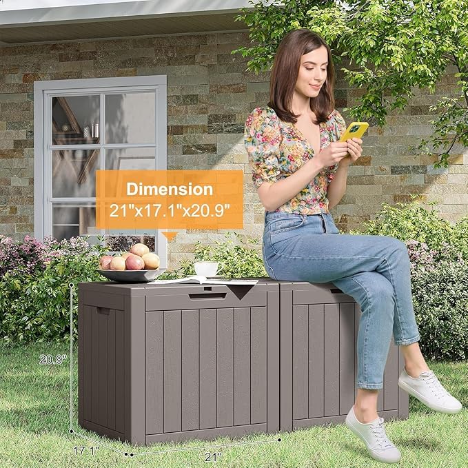32 * 2 Gallon Outdoor storage deck Box Waterproof ,garden tool,backyard cushion,poolside toy storage,Smalldelivery boxes for outside,Two Boxes/set (Wood-like Striped Gray