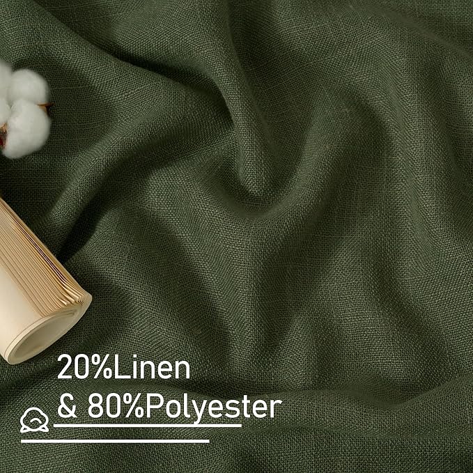 LAMIT Linen Sheer Curtains 80 inch for Living Room, Soft Thick Light Filtering Boho Window Textured Neutral Drapes with Bronze Grommet for Bedroom/Farmhouse, 2 Panels, 52 x 80 Inch, Olive Green