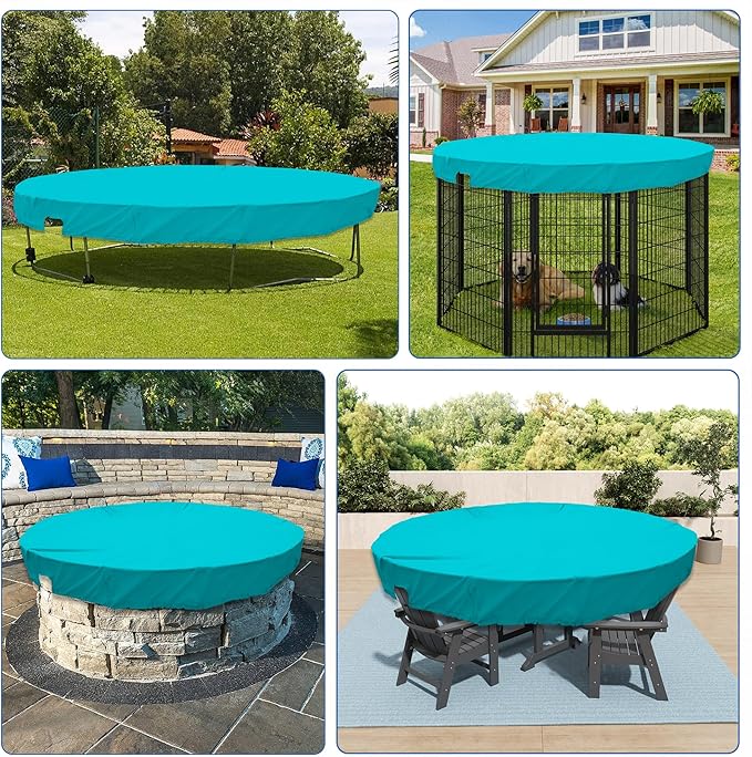 ECOOPTS 16 ft Waterproof Round Polyester Pool Cover for Above Ground Pools, Swimming Pool Cover Protector Winter Safety Cover (Turquoise)