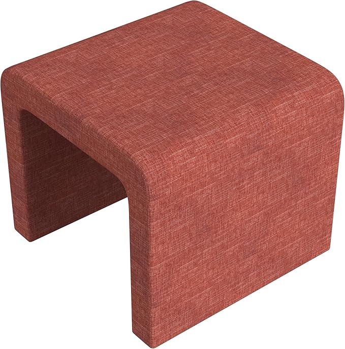 Modern Channel Pink Chenille Foot Stools Ottoman Home Décor, Soft Ottoman Foot Rest Chair for Bedroom and Living Room, Vanity Chair and Stool in Dressing Area, and Lounge