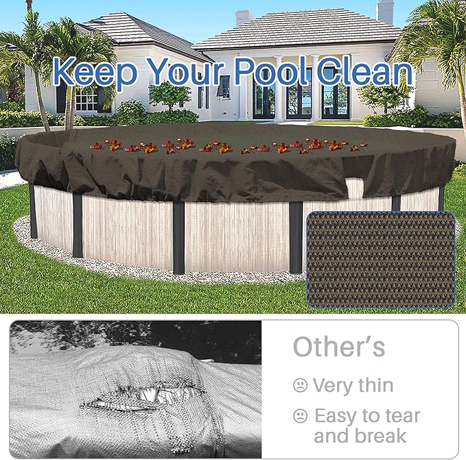ECOOPTS 6 ft Round Pool Cover for Above Ground Pools, Swimming Pool Cover Protector Winter Safety Cover (Brown)