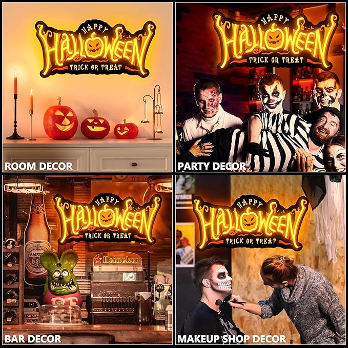 SELICOR Happy Halloween Neon Signs for Wall Decor,Halloween Pumpkin Neon Light Sign,USB Powered Light Up Acrylic LED Sign With Hooks for Bedroom,Kids Room,Living Room,Bar,Party,Halloween Decor