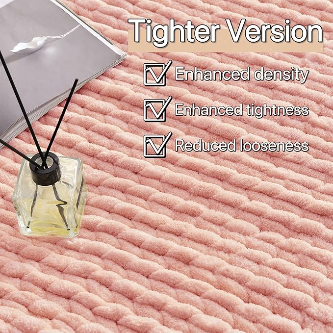 Maetoow Tighter Version Chenille Chunky Knit Blanket Throw 40×50 Inch, Handmade Warm & Cozy Blanket Couch, Bed, Home Decor, Soft Fleece Banket, Boho Thick Blankets and Giant Yarn Throws,Rose Pink