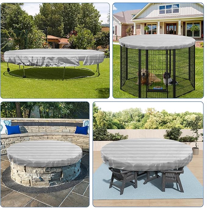 ECOOPTS 11 ft Round Pool Cover for Above Ground Pools, Swimming Pool Cover Protector Winter Safety Cover (Gray White Stripes)