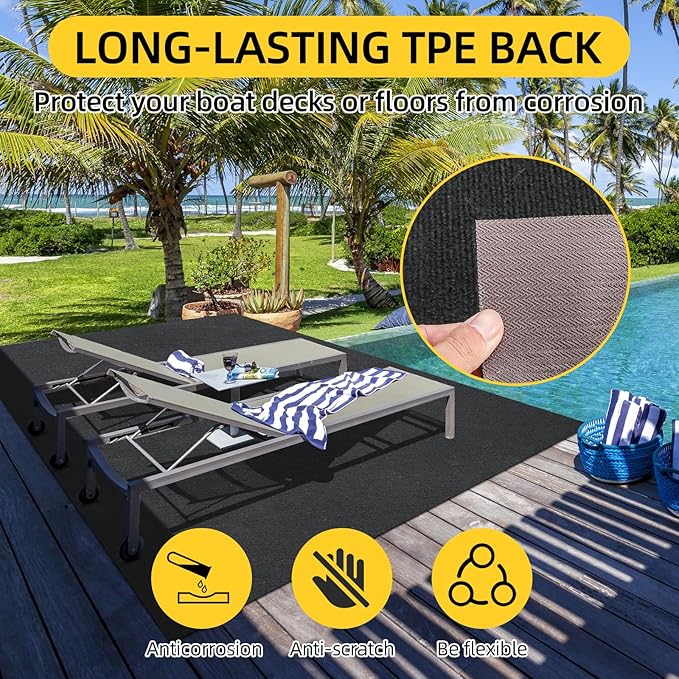 Marine Carpet, 5 FT x 25 FT Black Indoor/Outdoor Rug, 0.2" Thick, Non-Slip, Waterproof