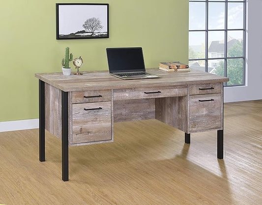 Coaster Furniture Samson 4-Drawer Writing Desk Weathered Oak and Black 801950