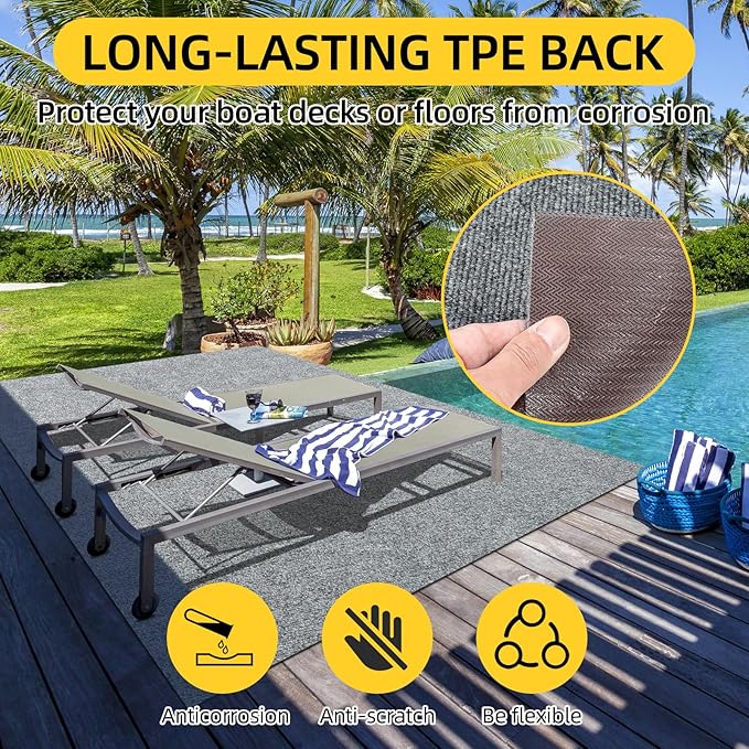 Marine Carpet,6 FT x 18 FT Smoke Gray Indoor Outdoor Carpet 0.2" Thick Boat Carpet with Water-Proof TPE Backing, Non-Slide Outdoor Marine Carpet Roll for Home, Patio, Porch, Deck
