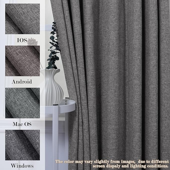 120" Wx102 L Linen Room Divider Drapes for Doorway/Glass Window/Sliding Door/Patio, Extra Wide Pinch Pleated Full Blackout Curtains for Girls Boys Teen Kids Room, 1 Panel, Natural Grey
