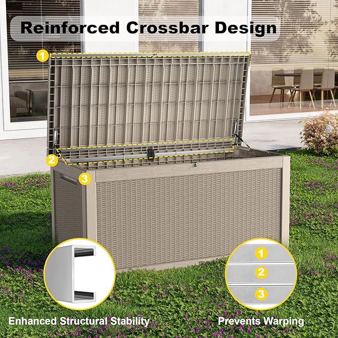 320 Gallon Outdoor Storage Box, Large Outdoor Deck Box,Waterproof & UV Resistant Resin Storage Box Lockable for Patio Cushions, Gardening Tools, Pool Accessories(Gray)