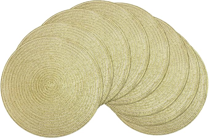 SHACOS Glitter Gold Round Braided Placemats Set of 8 Sparkle Washable 15 inch Round Table Mats Woven Place Mats for Christmas Party Dining Table Decor (Gold, 8)