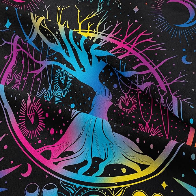 NINENINE Sun and Moon Bedding Set Full Size for Kids Boys Girls,Psychedelic Tree of Life Comforter Gothic Bohemian Bedding,Galaxy Stars Mandala Tribal Bed Set with 1 Comforter 2Pillowcases…
