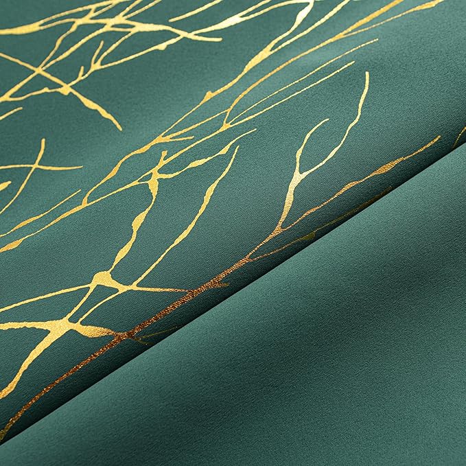 Grommets Blackout Long Window Curtains Green Gold-52W*108L 2PCS Drapes for Bedroom